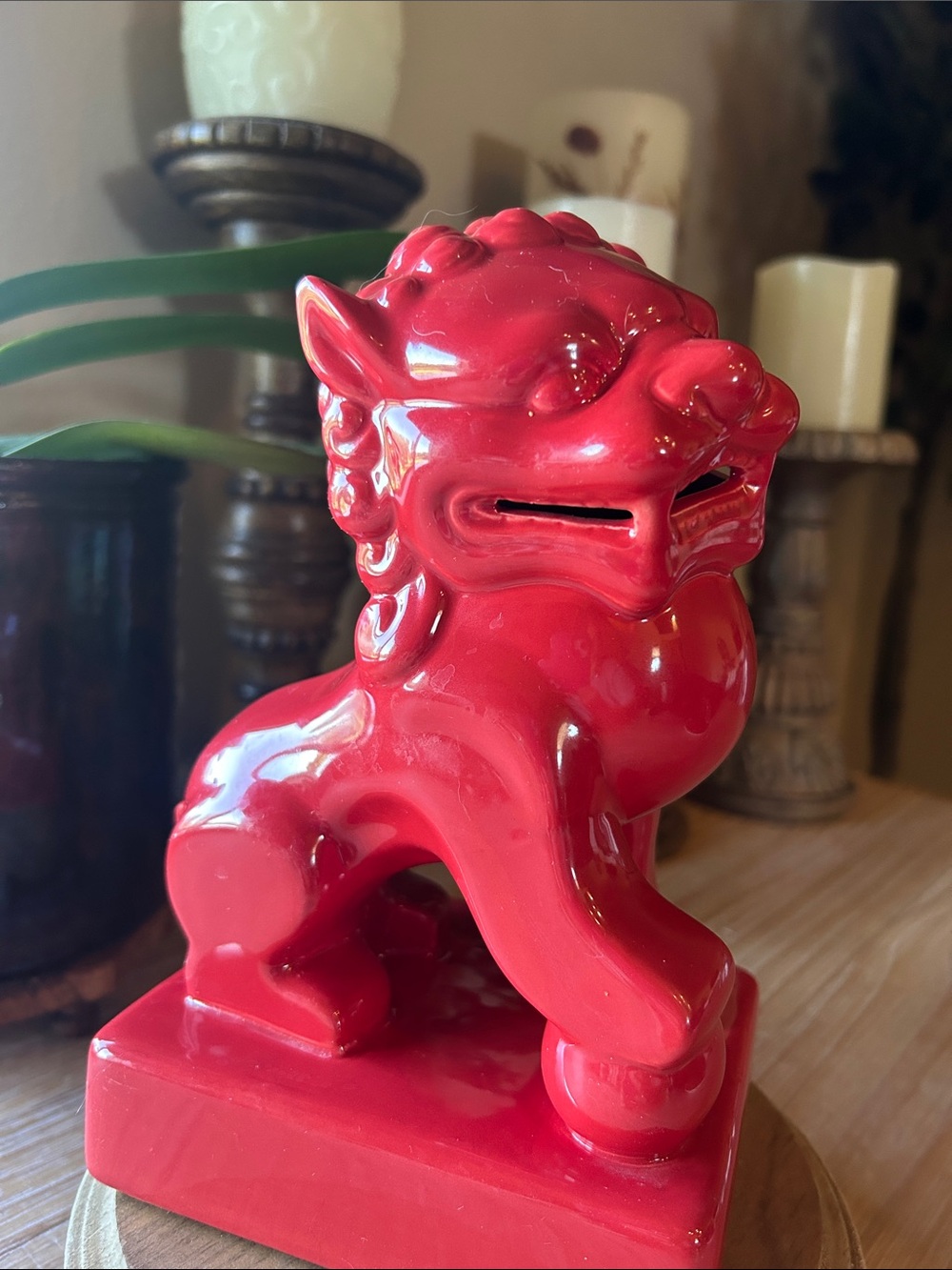 Red Feng Shui Foo Dog, Guardian Lion Statue.